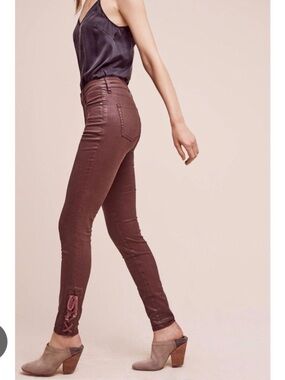 Anthropologie Pilcro and the Letterpress Script Burgundy Skinny Pants Lace Ankle